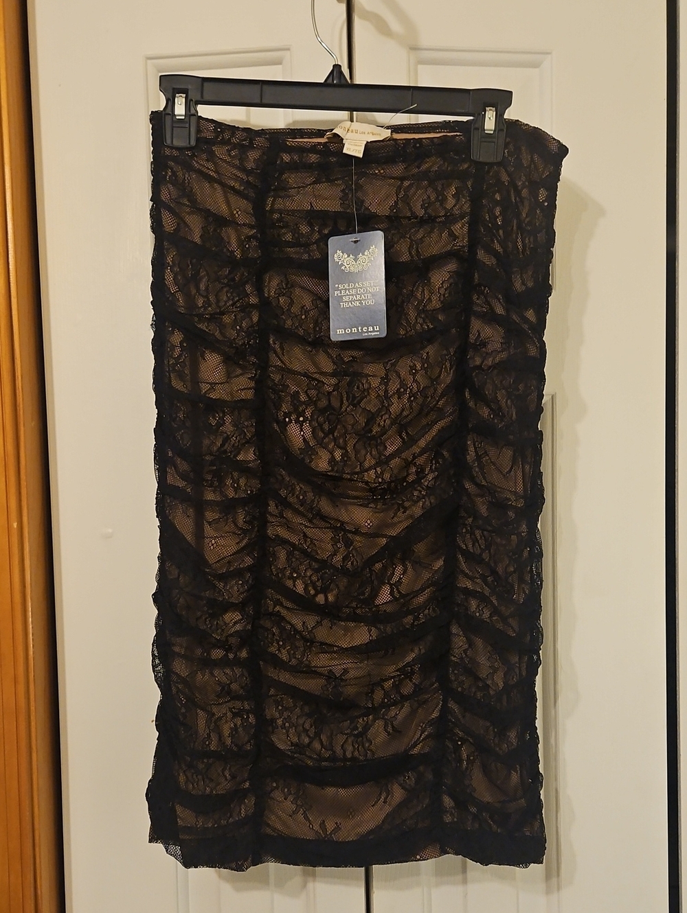 Monteau Los Angeles Black Lace Nude 2 Piece Top Pencil Skirt Set XL